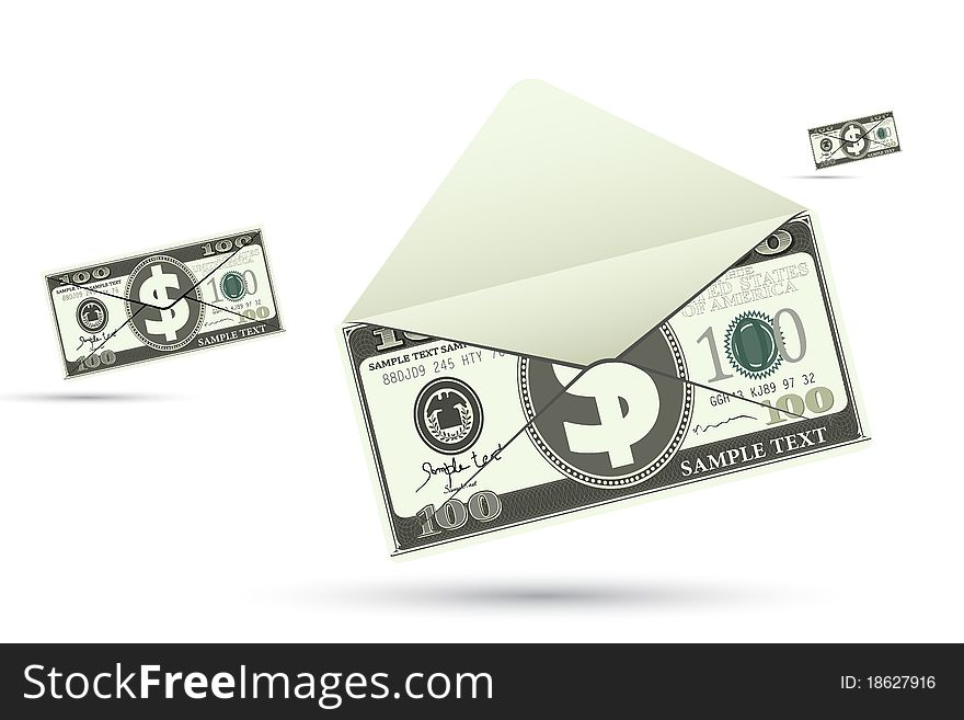 Illustration of dollar envelope on abstract background