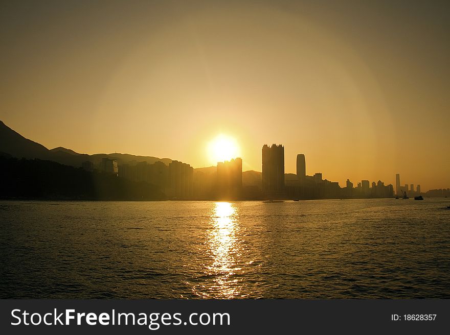 View of sunset in Hong Kong.