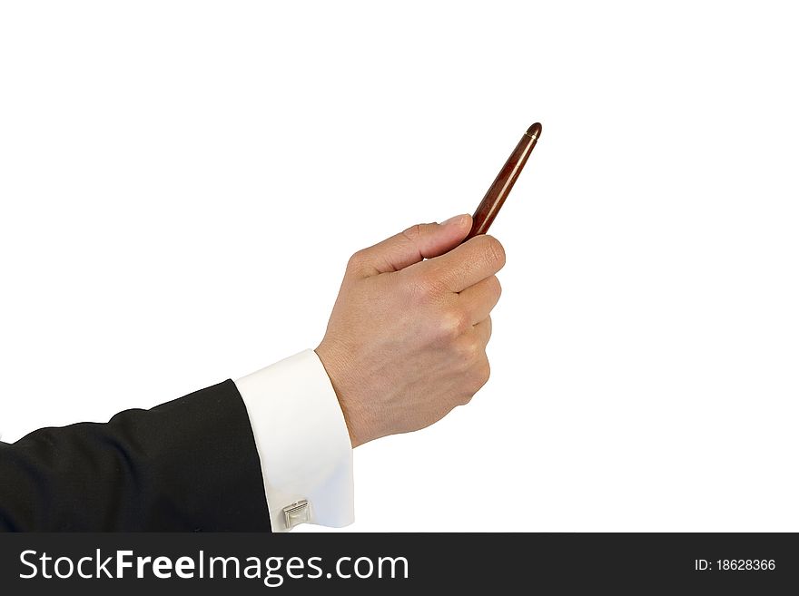 Photo of a hand holding a luxury pen. Photo of a hand holding a luxury pen