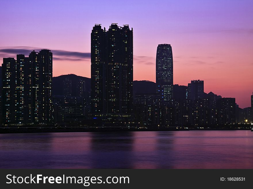 View of sunset in Hong Kong.