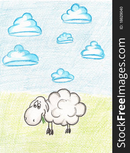 Sheep grazing in a field, the illustration for yours design, postcard, album, cover, scrapbook, etc. Sheep grazing in a field, the illustration for yours design, postcard, album, cover, scrapbook, etc.