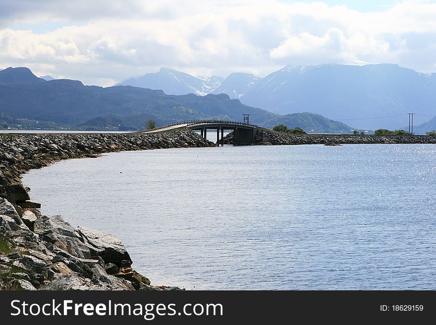 Bridge in front of a mountain scenery