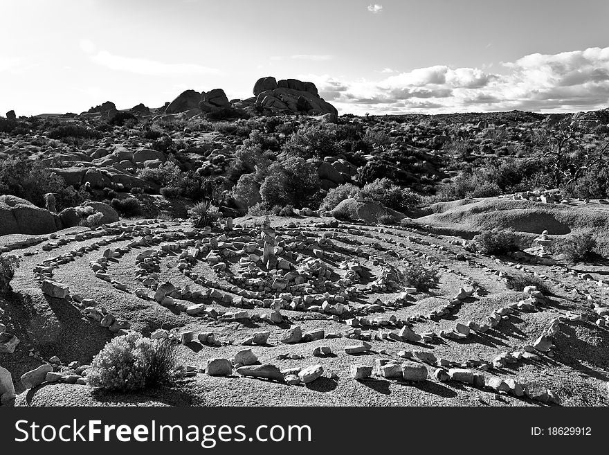 A display of cairn artwork near Jumbo Rocks in Joshua Tree National Park. A display of cairn artwork near Jumbo Rocks in Joshua Tree National Park