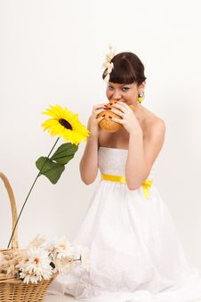 Girl With Bread And Ears Of Wheat Stock Image Girl With Bread And Ears Of Wheat Stock Image