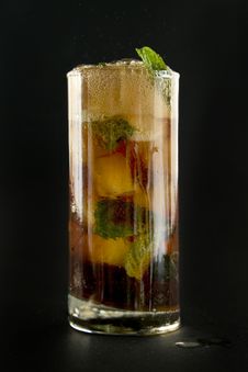 Glass With Cola Ice And Mint. Royalty Free Stock Photography Glass With Cola Ice And Mint. Royalty Free Stock Photography