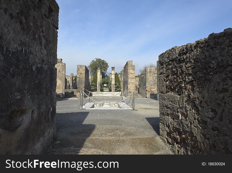 Pompei, roman ruins in Naples, Italy, at rotts of Vesuvio. Pompei, roman ruins in Naples, Italy, at rotts of Vesuvio