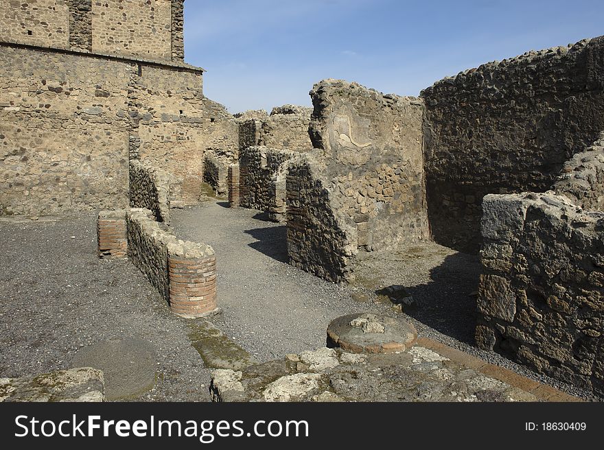 Pompei, roman ruins in Naples, Italy, at rotts of Vesuvio. Pompei, roman ruins in Naples, Italy, at rotts of Vesuvio