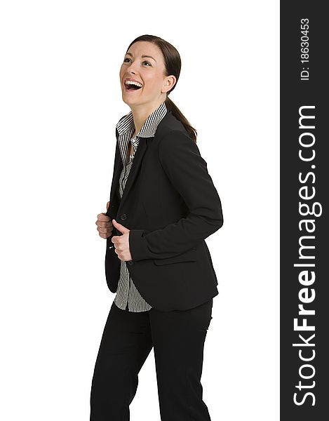 Pretty Young Business Woman Laughing On White