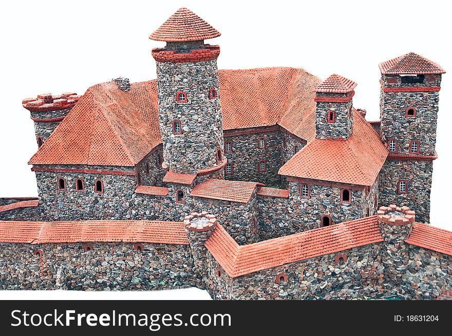 Model of a medieval castle isolated on a white background