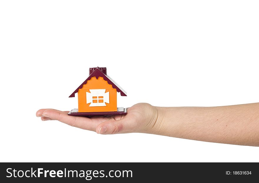 Little House on the hand isolated on white