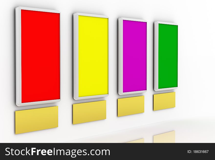 3D Color plates on reflective white background