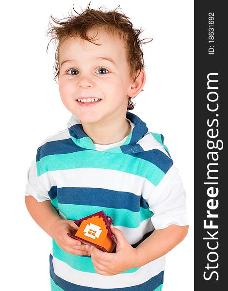 Smiling Boy Holding A Toy House