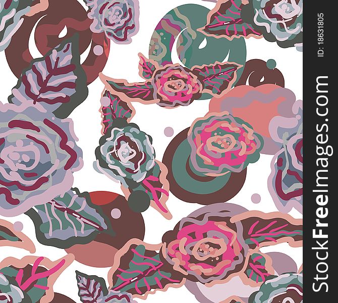 Vector seamless texture with hand drawn roses. Vector seamless texture with hand drawn roses