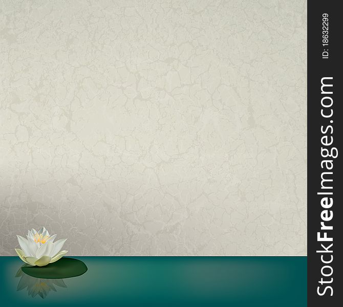 Abstract floral illustration with white lotus on cracked background