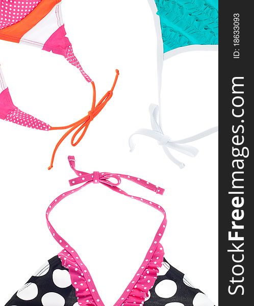 Vibrant Summer Bikini Background Showing Bows on White.