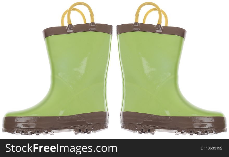 Green Gardening Boots Isolated on White with a Clipping Path.