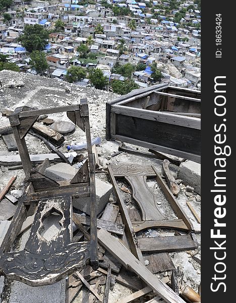 Collapsed furniture on top of a hill, in Port-Au-Prince, Haiti. Collapsed furniture on top of a hill, in Port-Au-Prince, Haiti