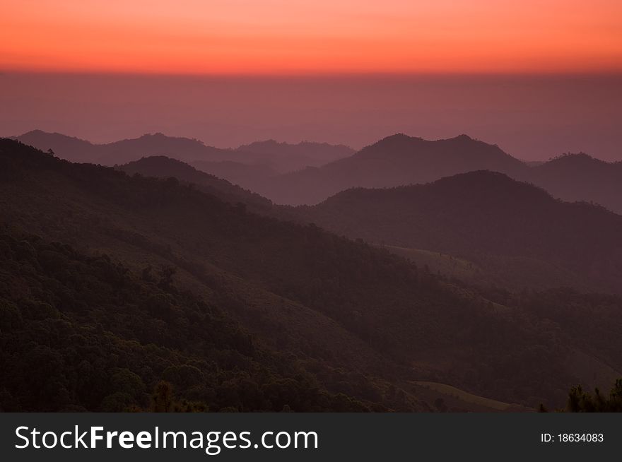 Colorful sky after sunset at Doi Mae U-Khaw Mae Hong Son province Thailand