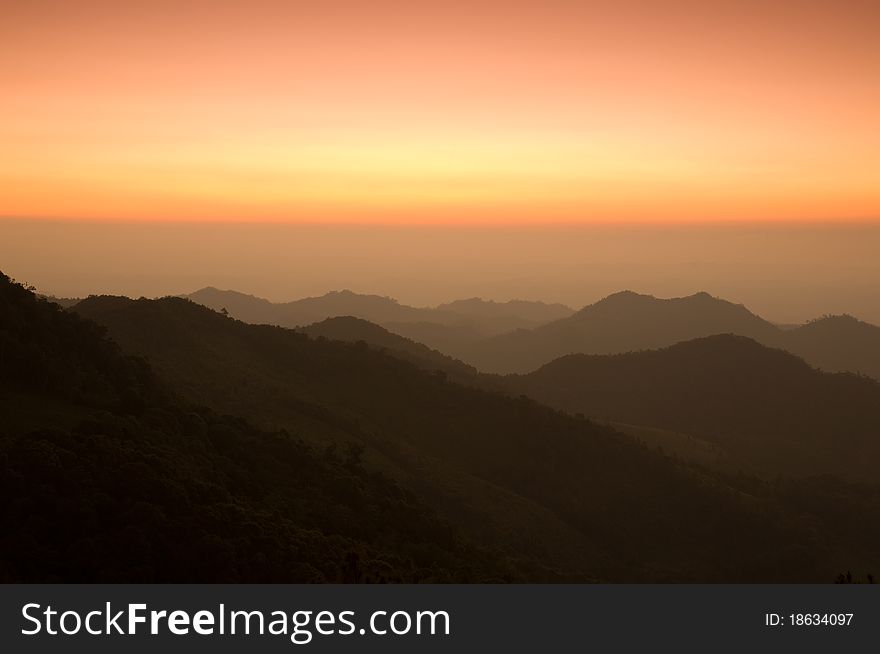 Colorful sky after sunset at Doi Mae U-Khaw Mae Hong Son province Thailand