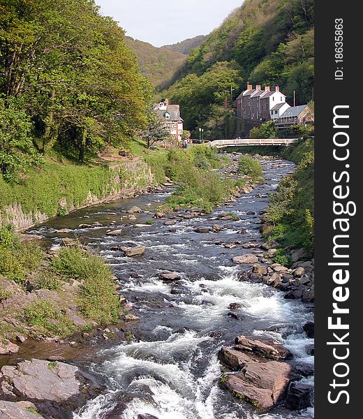 East Lyn river cascading through Lynmouth in Exmoor, North Devon. East Lyn river cascading through Lynmouth in Exmoor, North Devon