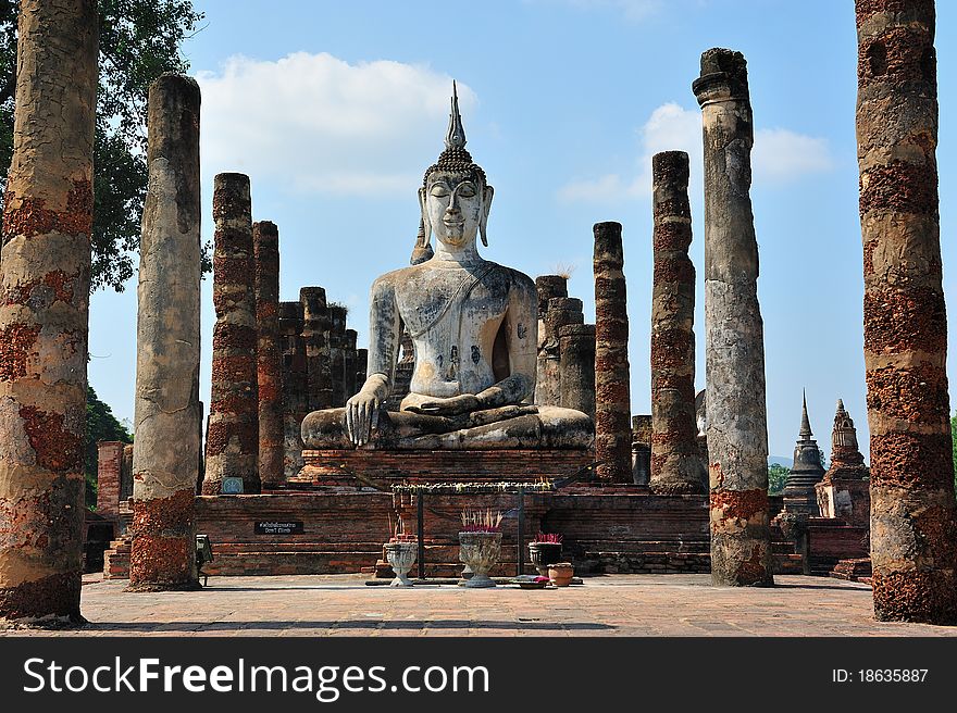 Ruin buddha statue in Sukhothai historical park, Thailand