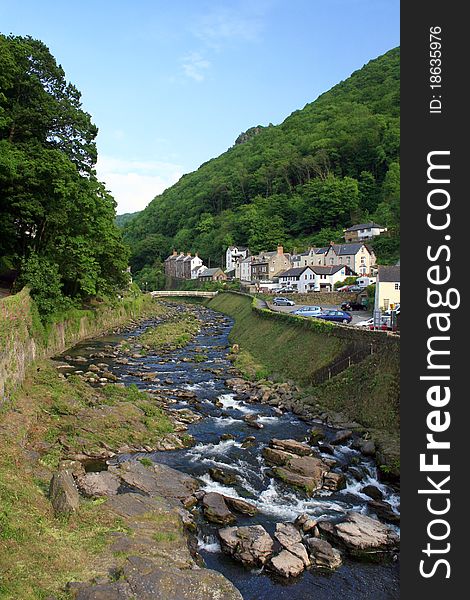 East Lyn river cascading through Lynmouth in Exmoor, North Devon. East Lyn river cascading through Lynmouth in Exmoor, North Devon