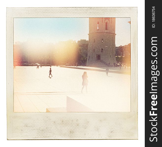 Designed vintage instant photo. City square. Designed vintage instant photo. City square.