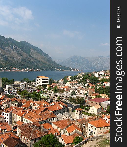 Kotor Harbour View with City Roofs. Kotor Harbour View with City Roofs