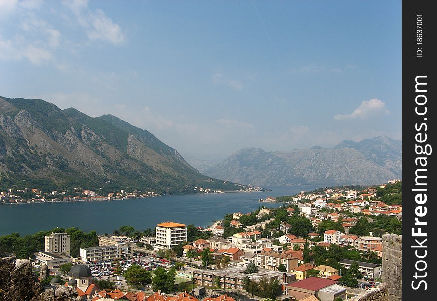 Kotor Harbour View with City Roofs. Kotor Harbour View with City Roofs