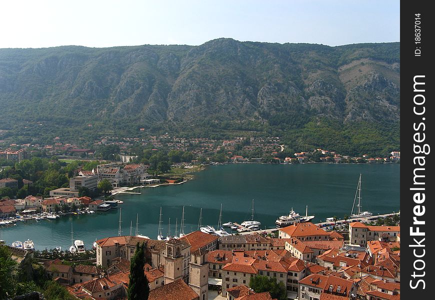 Kotor Harbour View with City Roofs. Kotor Harbour View with City Roofs