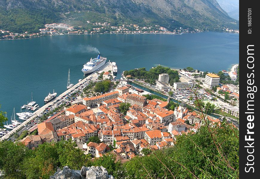 Kotor Harbour View with City Roofs. Kotor Harbour View with City Roofs