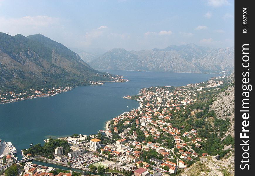 Kotor Harbour View with City Roofs. Kotor Harbour View with City Roofs