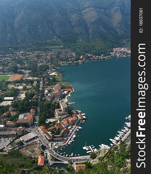 Kotor Harbour View with City Roofs. Kotor Harbour View with City Roofs