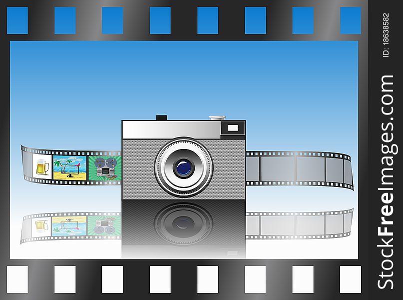 Camera and film are shown in the picture. Camera and film are shown in the picture.