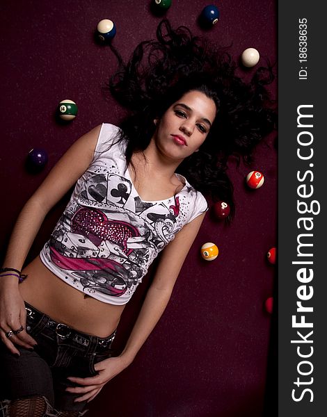 Girl On A Snooker Table