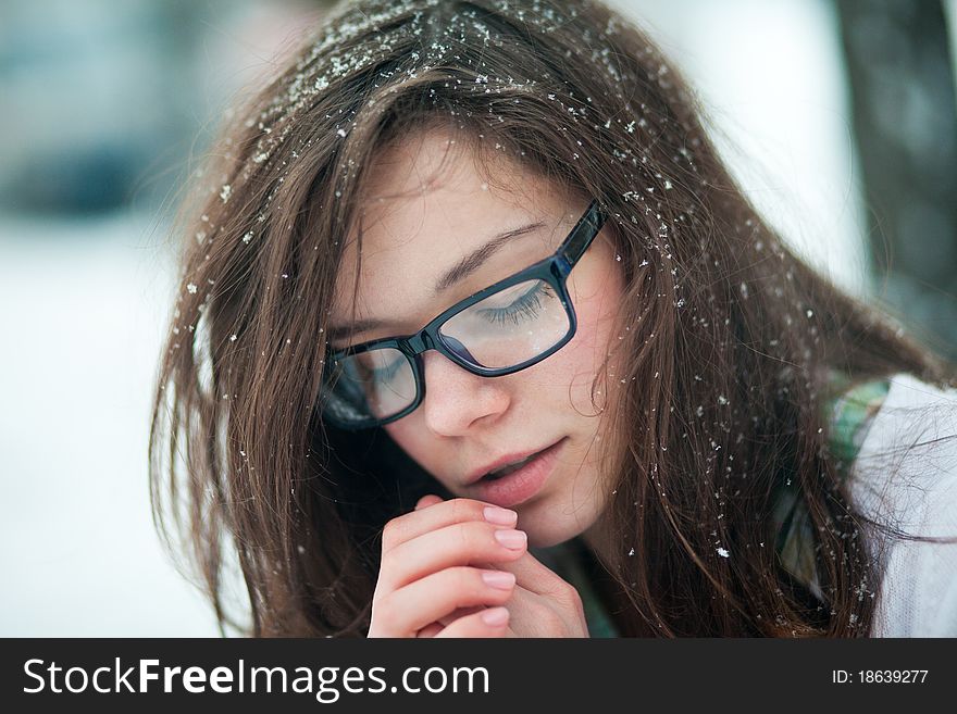 Photo of the girl in spectacles, in the winter. Photo of the girl in spectacles, in the winter