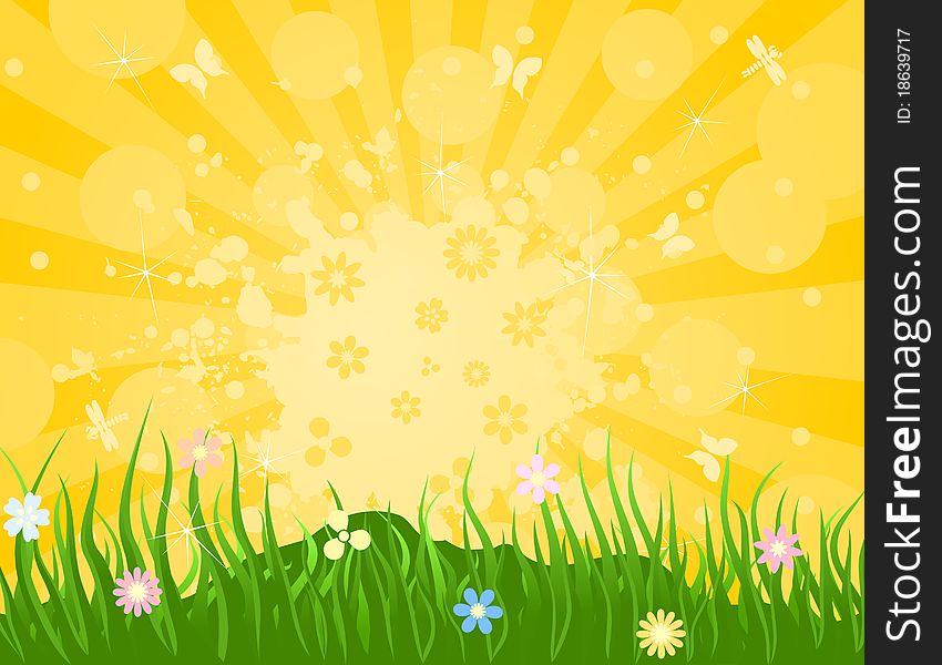 Spring solar background and grass. A  illustration. Spring solar background and grass. A  illustration