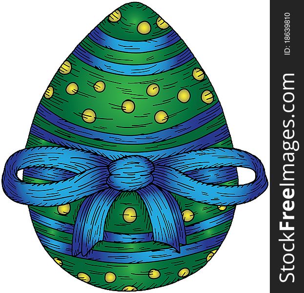 Hand drawn illustration of an easter egg with a ribbon