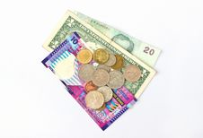 Notes And Coins, Isolated Royalty Free Stock Photos