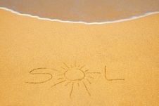 The Word Sol Written On Beach Sand With Wave Royalty Free Stock Images The Word Sol Written On Beach Sand With Wave Royalty Free Stock Images