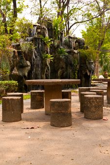 Stone Table And Chair In Park Royalty Free Stock Photos