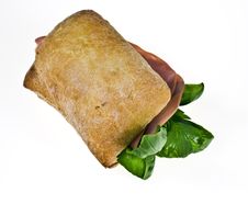 Bread Roll With Mortadella Stock Images