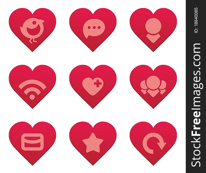 Social icon set in heart shape. Social icon set in heart shape