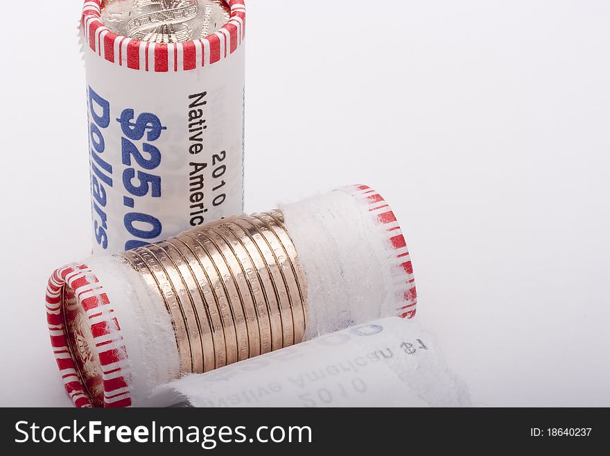 American Metal dollars packed in paper tubes for twenty-five dollars.