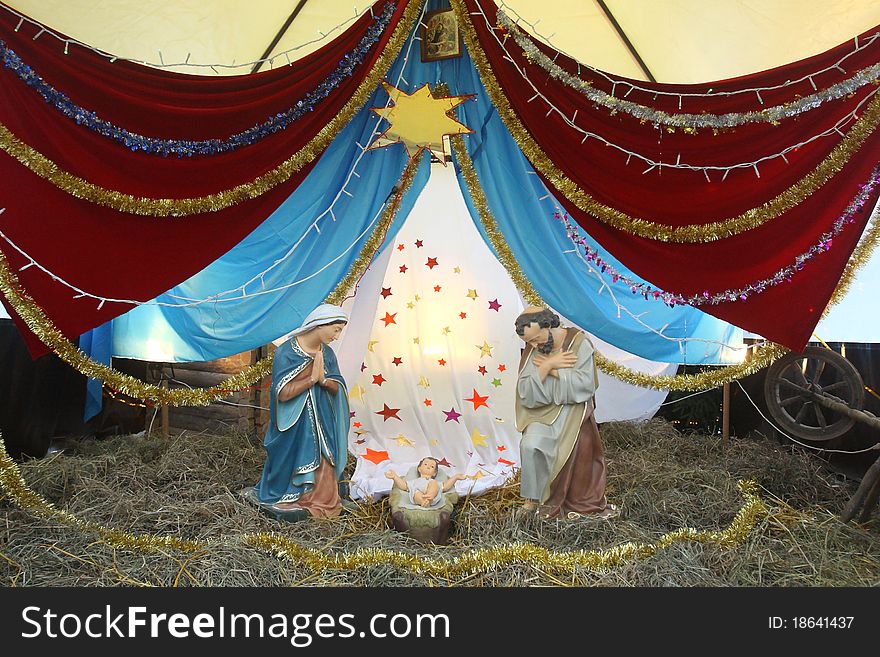 Day nursery with figures of baby Jesus, Maria and Joseph. Day nursery with figures of baby Jesus, Maria and Joseph