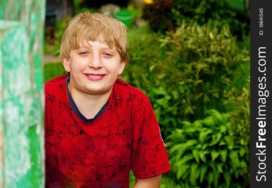 Outdoor portrait of cute little boy smiling. Outdoor portrait of cute little boy smiling