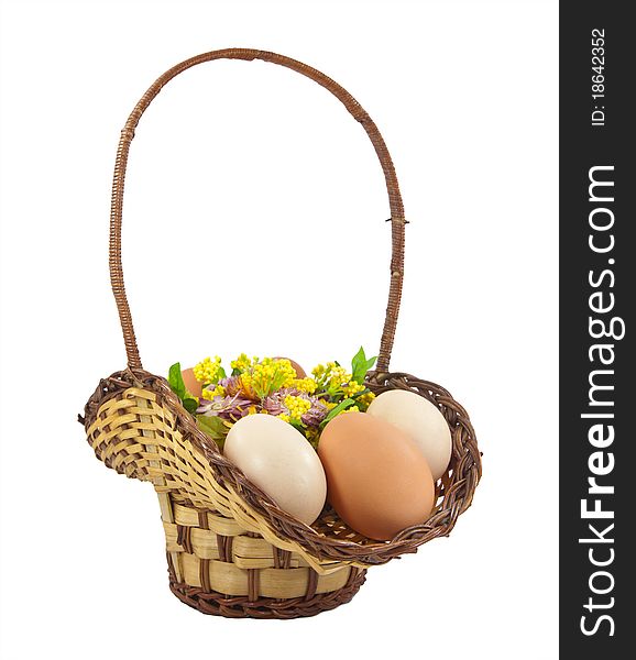 Easter Eggs In Brown Basket