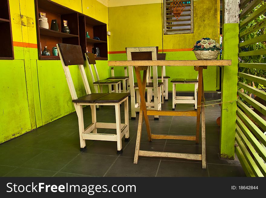 Wooden group of table and chiar for having meal in dining room. Wooden group of table and chiar for having meal in dining room