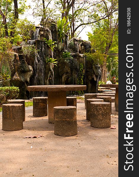 Stone table and chair in park for relax and rest