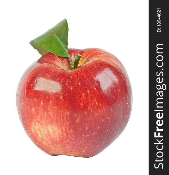 Red Ripe Apple With Green Leaf